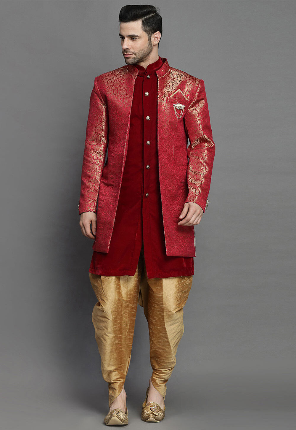 Brocade Sherwani in Maroon MXX156