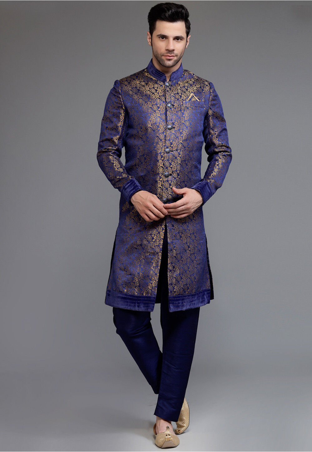 Buy Brocade Sherwani in Royal Blue Online : MXX420 - Utsav Fashion