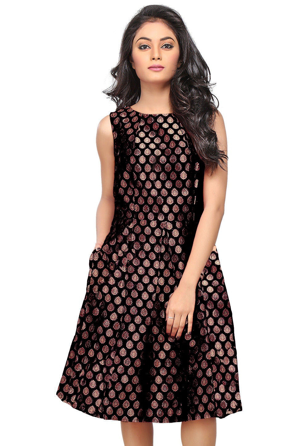 Buy Brocade Short Dress in Black Online TJW1916 Utsav Fashion