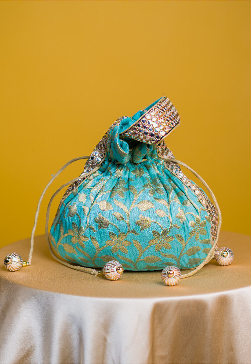 Brocade Silk Potli Bag in Pastel Blue DMQ254