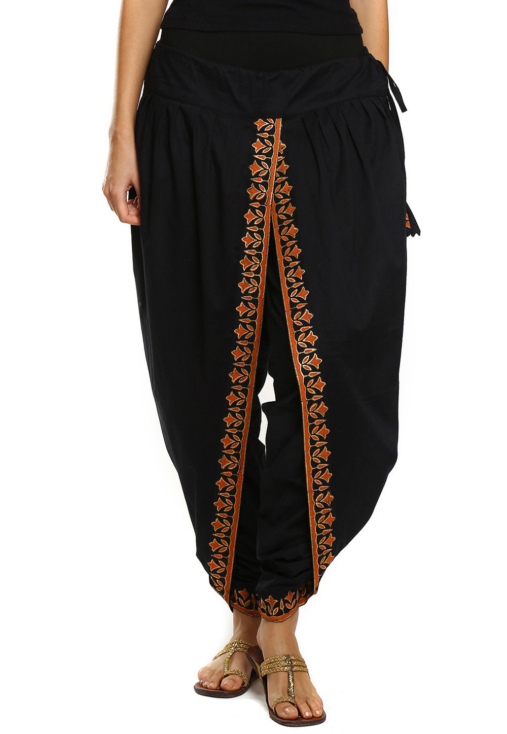 Embroidered Cotton Dhoti Pant in Black : BHG113