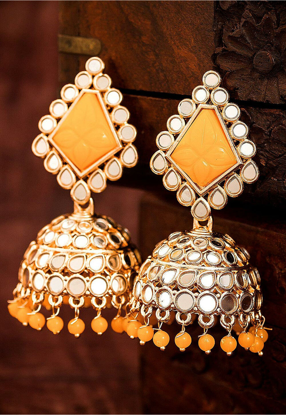 Gold Finish Kundan Polki & American Diamond Jhumka Earrings Design by  Dugran By Dugristyle at Pernia's Pop Up Shop 2024