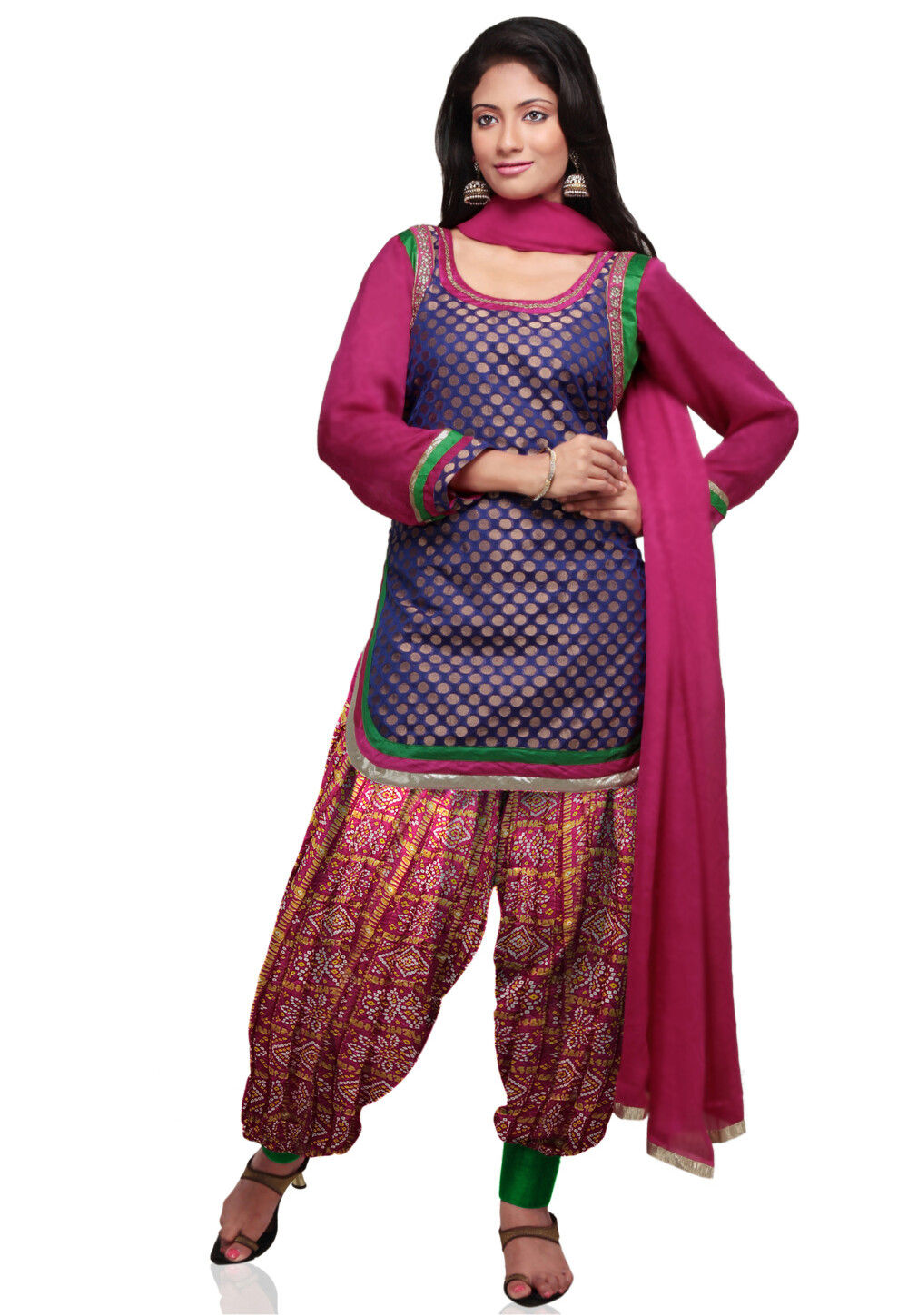 Chanderi Brocade Punjabi Suit in Royal Blue : KJN756
