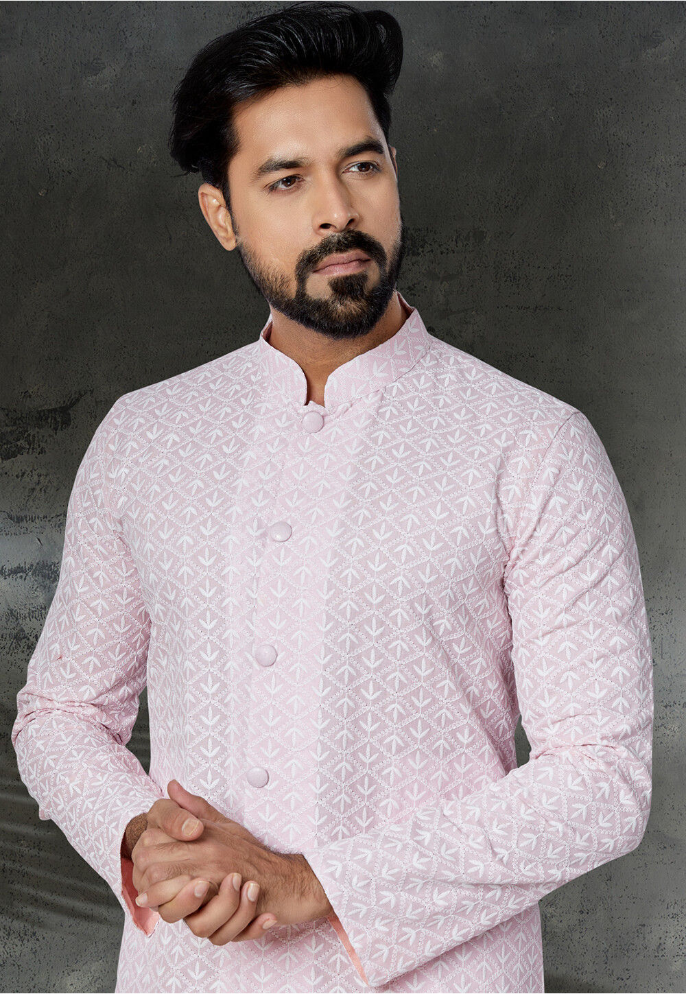 Buy Chikankari Cotton Sherwani in Pink Online : MDW472 - Utsav Fashion