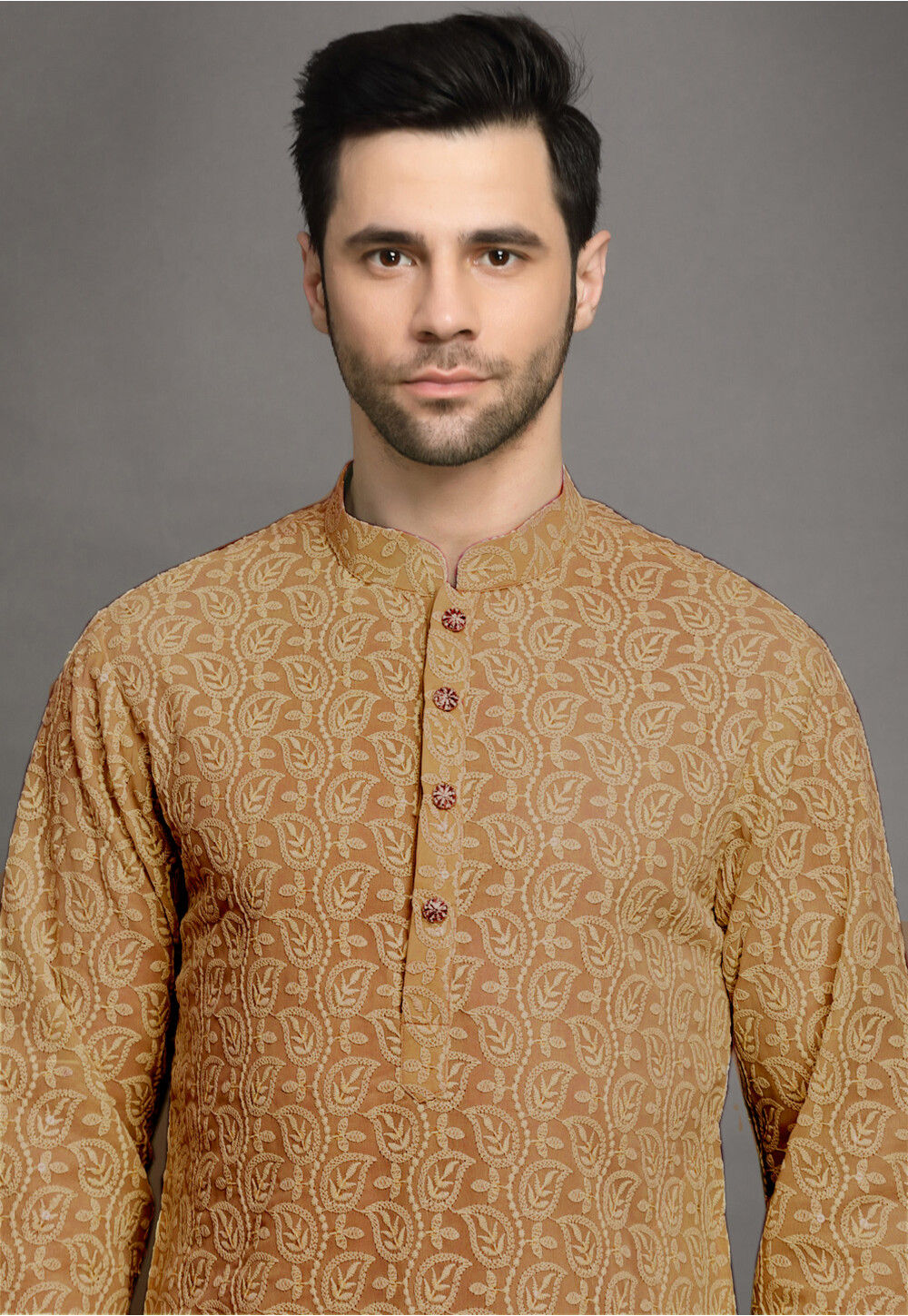 Georgette Chikankari Beige Kurta