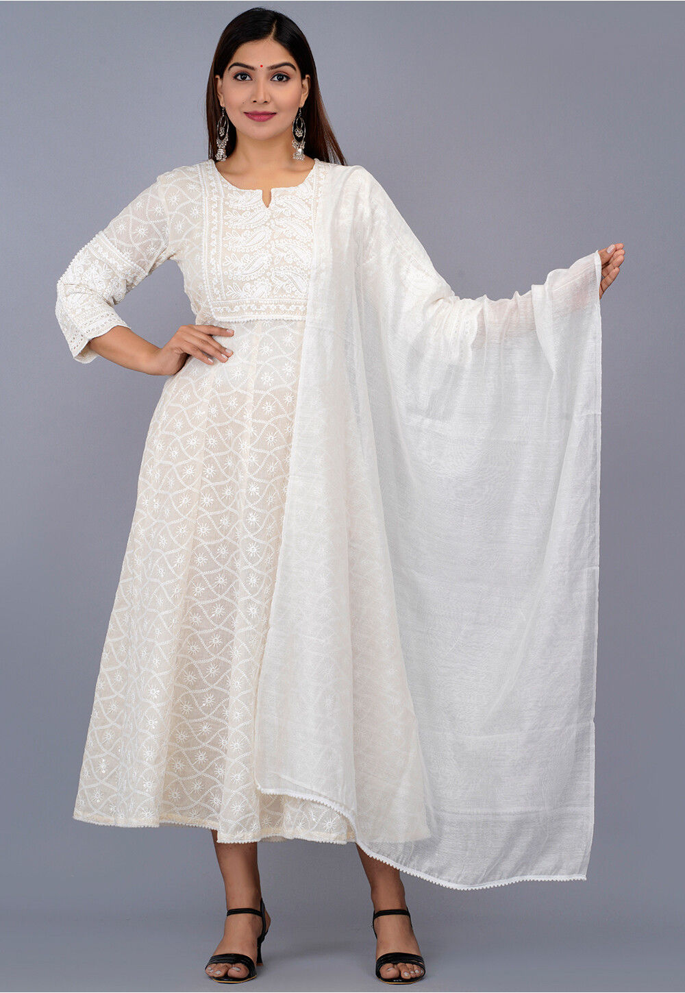 Buy White Georgette Lucknowi Chikankari Anarkali Suit Online in USA – Pure  Elegance