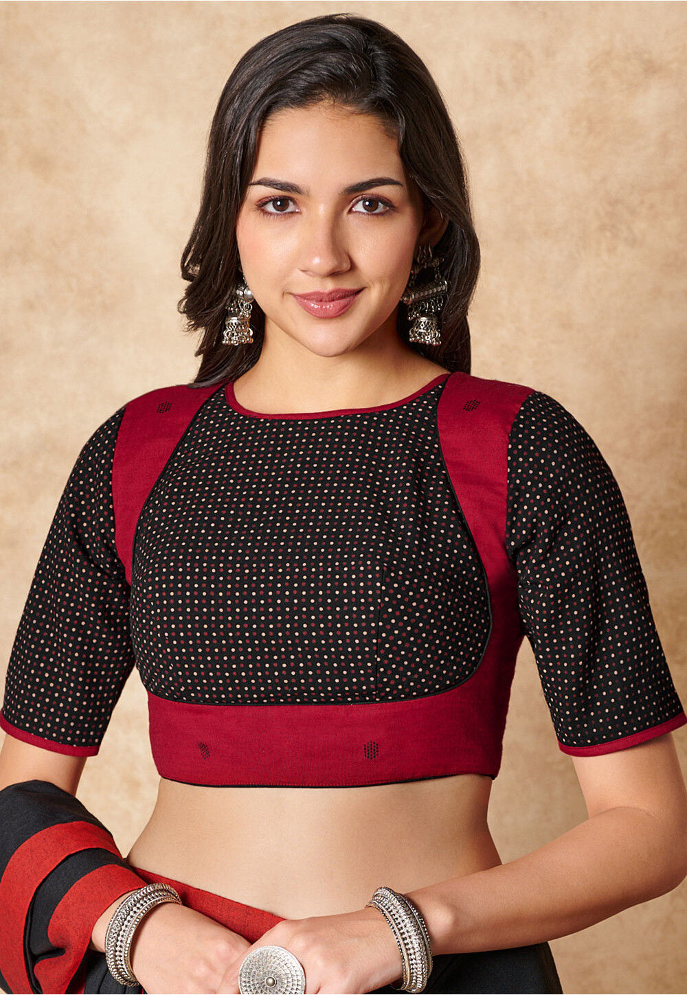 Buy Color Blocked Cotton Blouse in Black and Red Online : UVC2476 ...