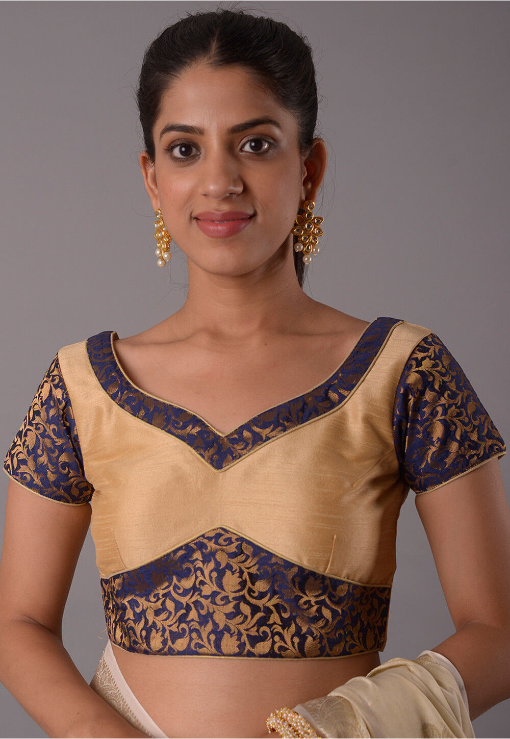 Blonde yellow and beige khadi overlapped blouse main image 1