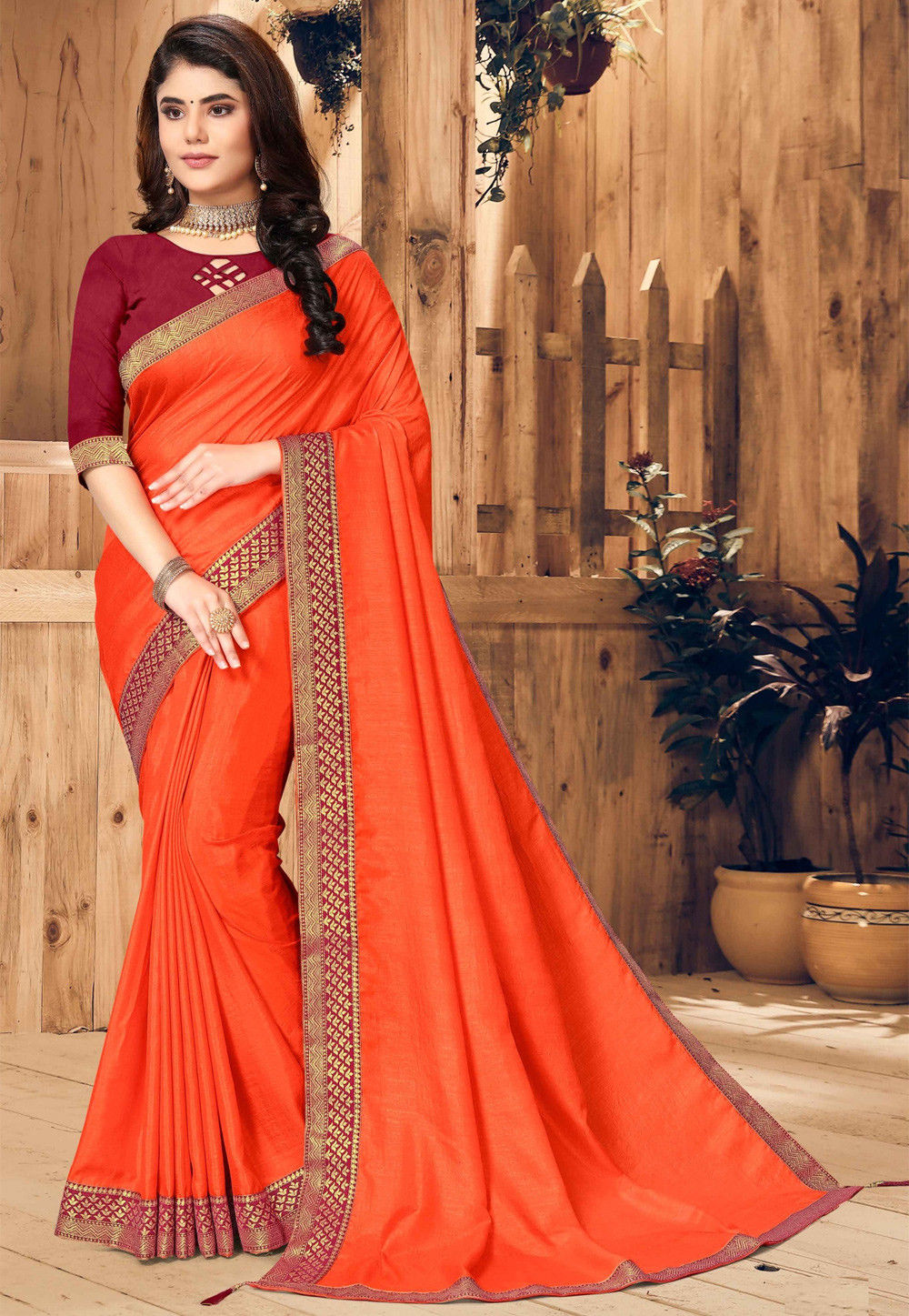Buy Aari Zardosi Red & Orange Saree | Designer Saree | YUVTI – Yuvti
