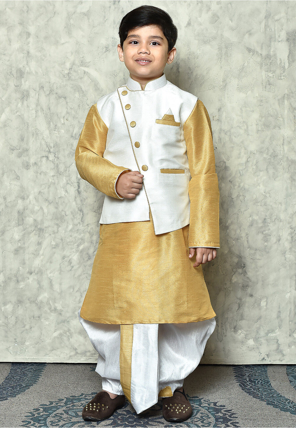 Boy Dhola Maru Dhoti Kurta Set-Beige