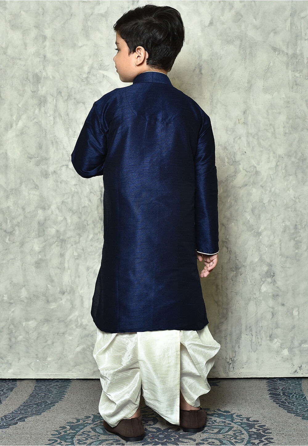 Navy Blue Kurta Art Dupion Dhoti main image 1