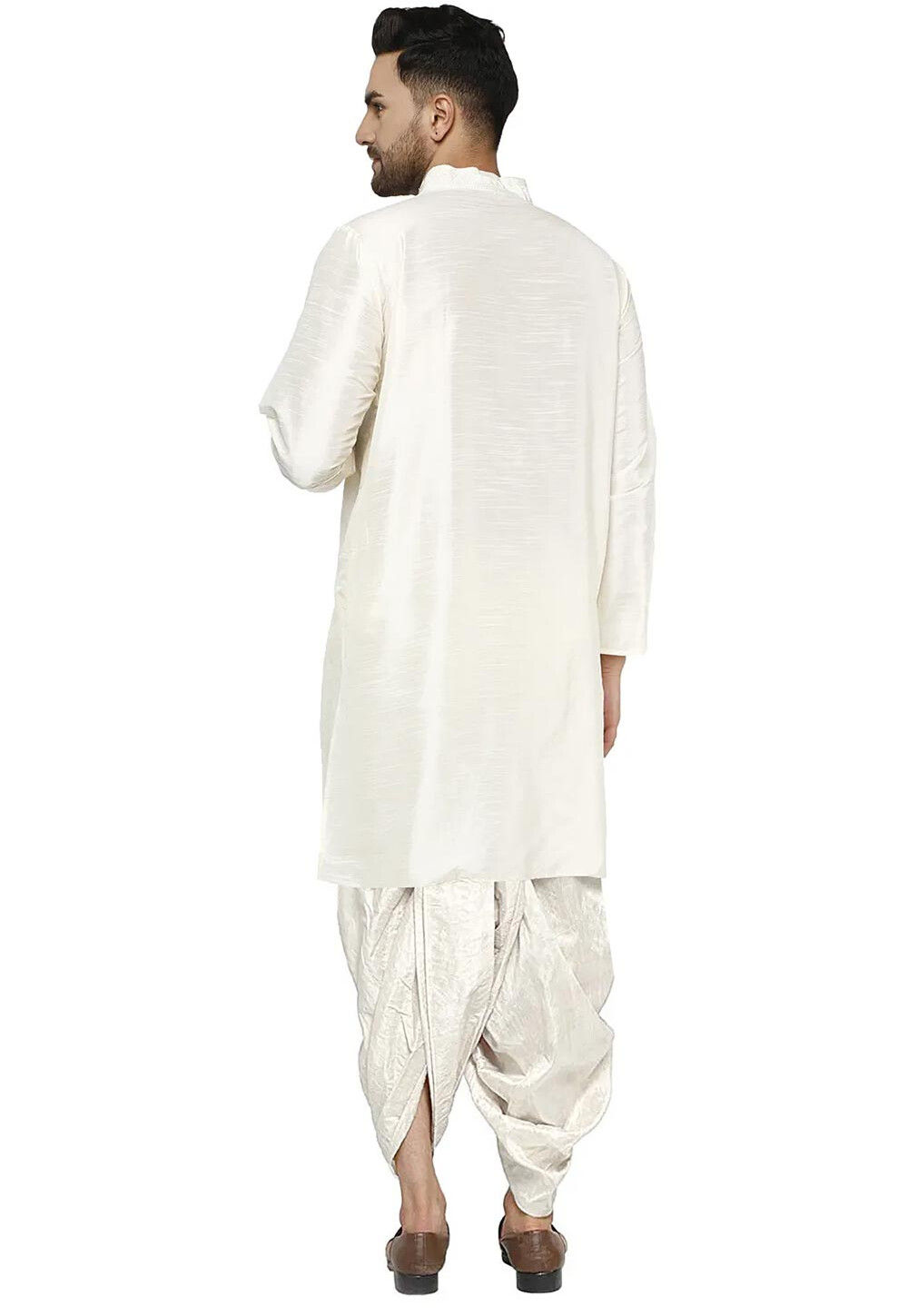 Off White Kurta Dupion Silk Dhoti main image 1