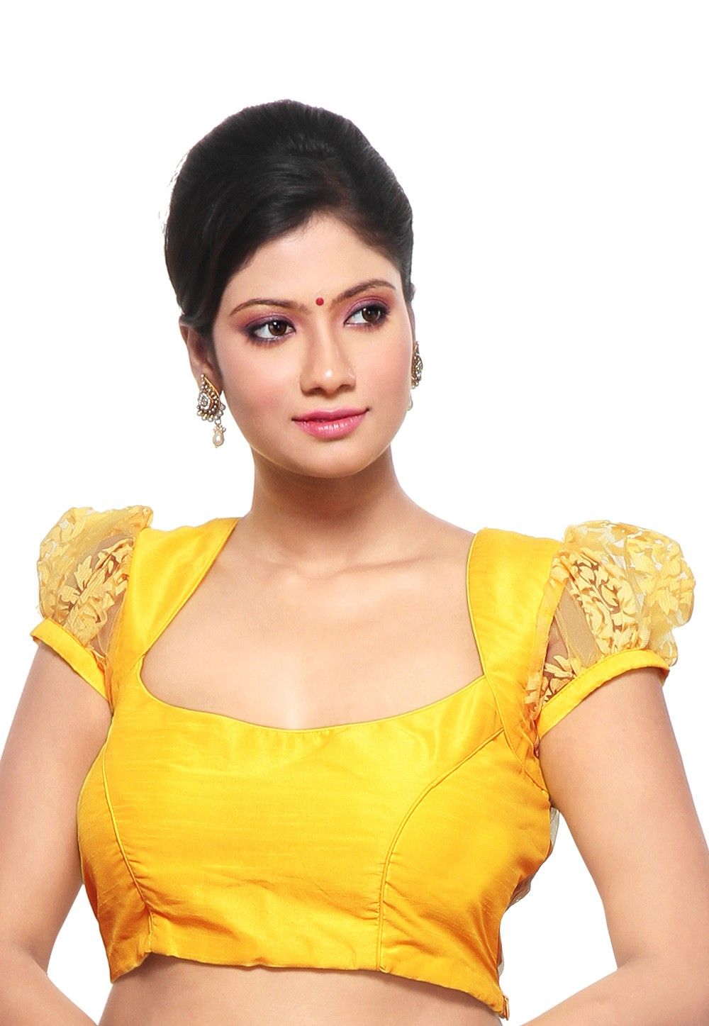 Dupion and Net Brasso Blouse in Yellow : DBU642