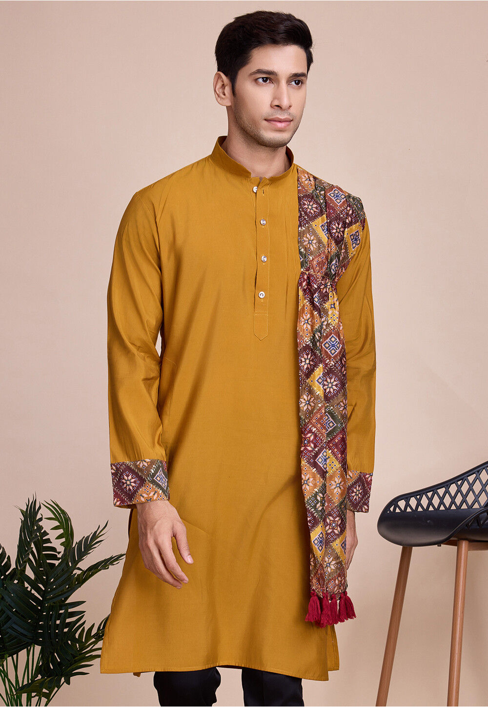 Printed Art Slik Kurta With Pant & Dupatta main image 1