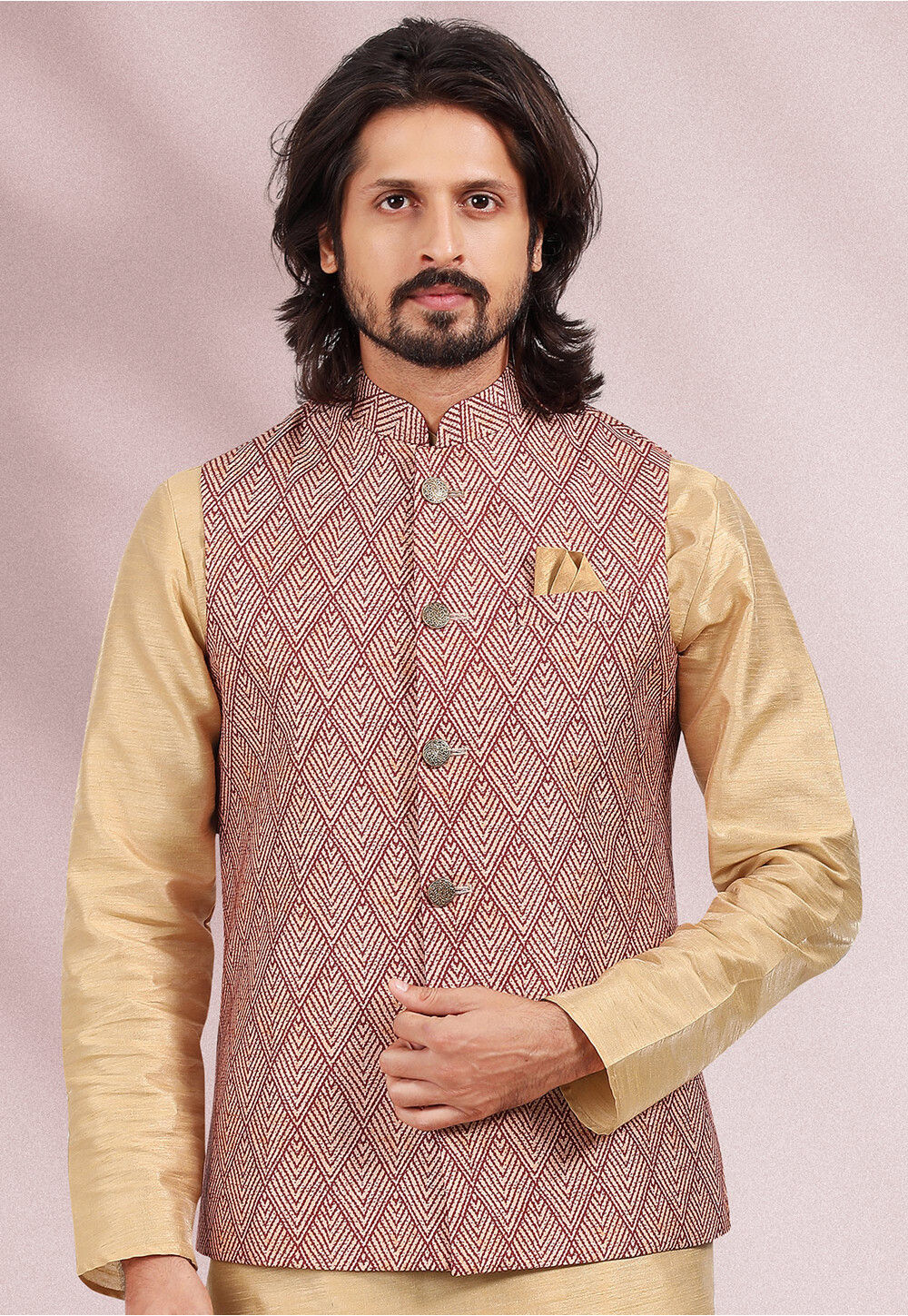 Orange & Red Cotton Silk Nehru Jacket Set Design by Agape Men at Pernia's  Pop Up Shop 2024