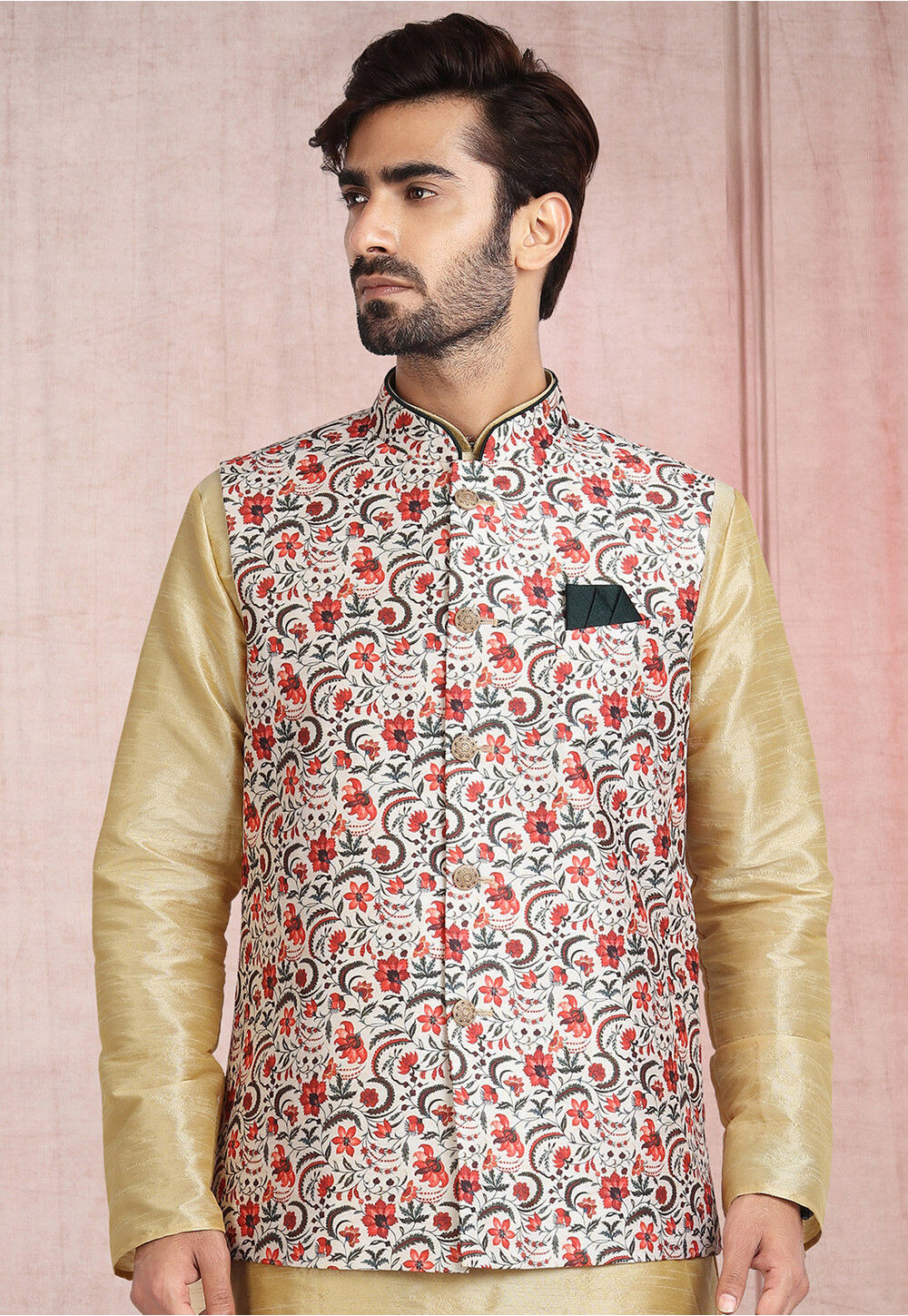Cotton White and Blue Hartmann Floral Printed Nehru Jacket, Size: S-xxl at  Rs 535/piece in Amritsar