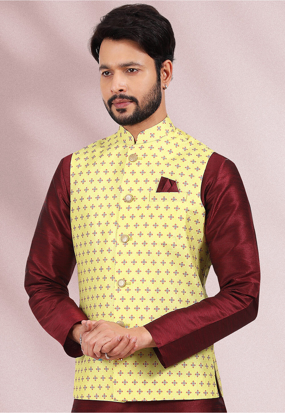 Pre-Order: Multi Colour Bootie Nehru Jacket with Yellow Kurta & Pant– Peony  Kids Couture