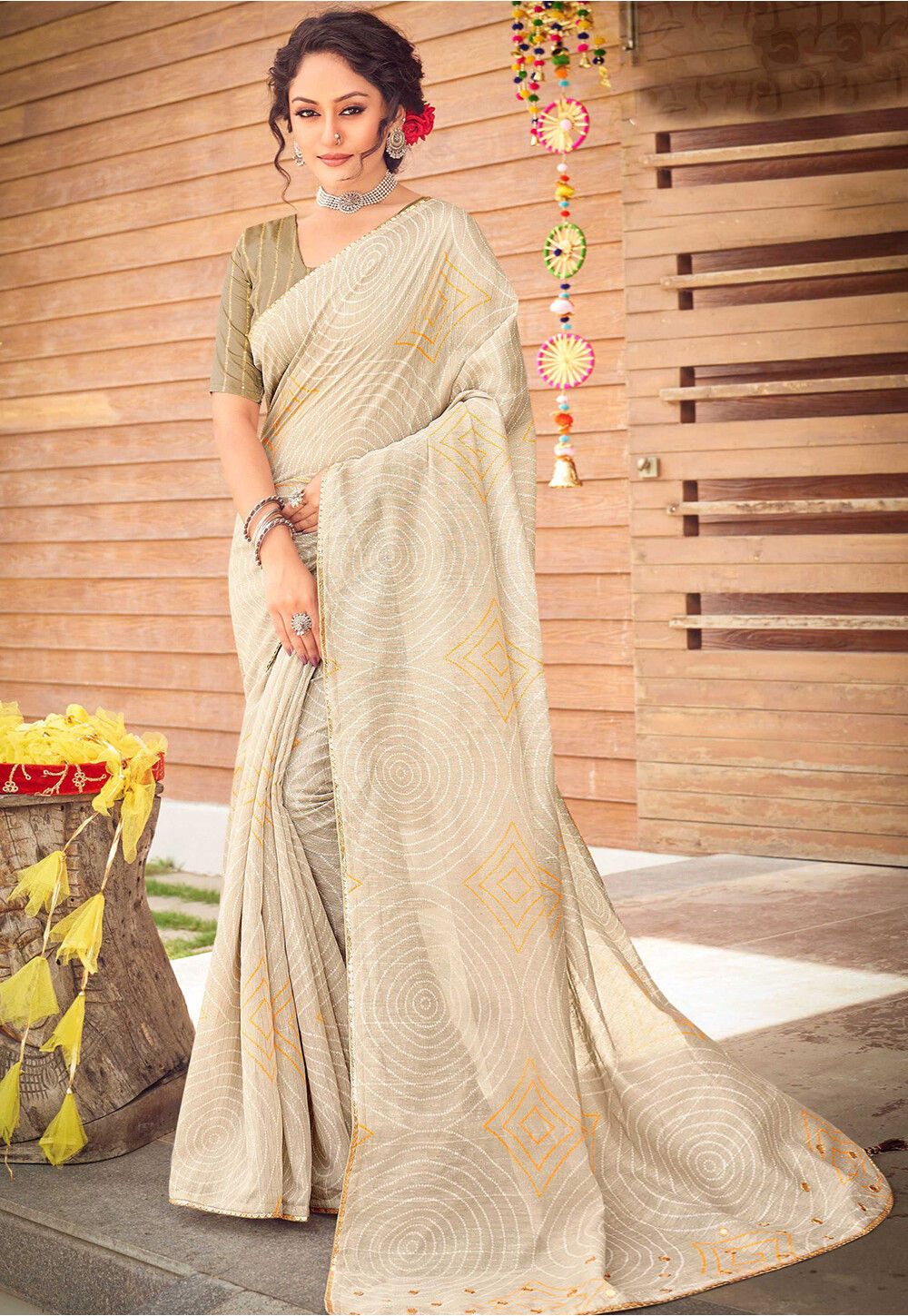 Fabulous silk saree in beige for wedding wear - G3-WSA52747 | G3fashion.com