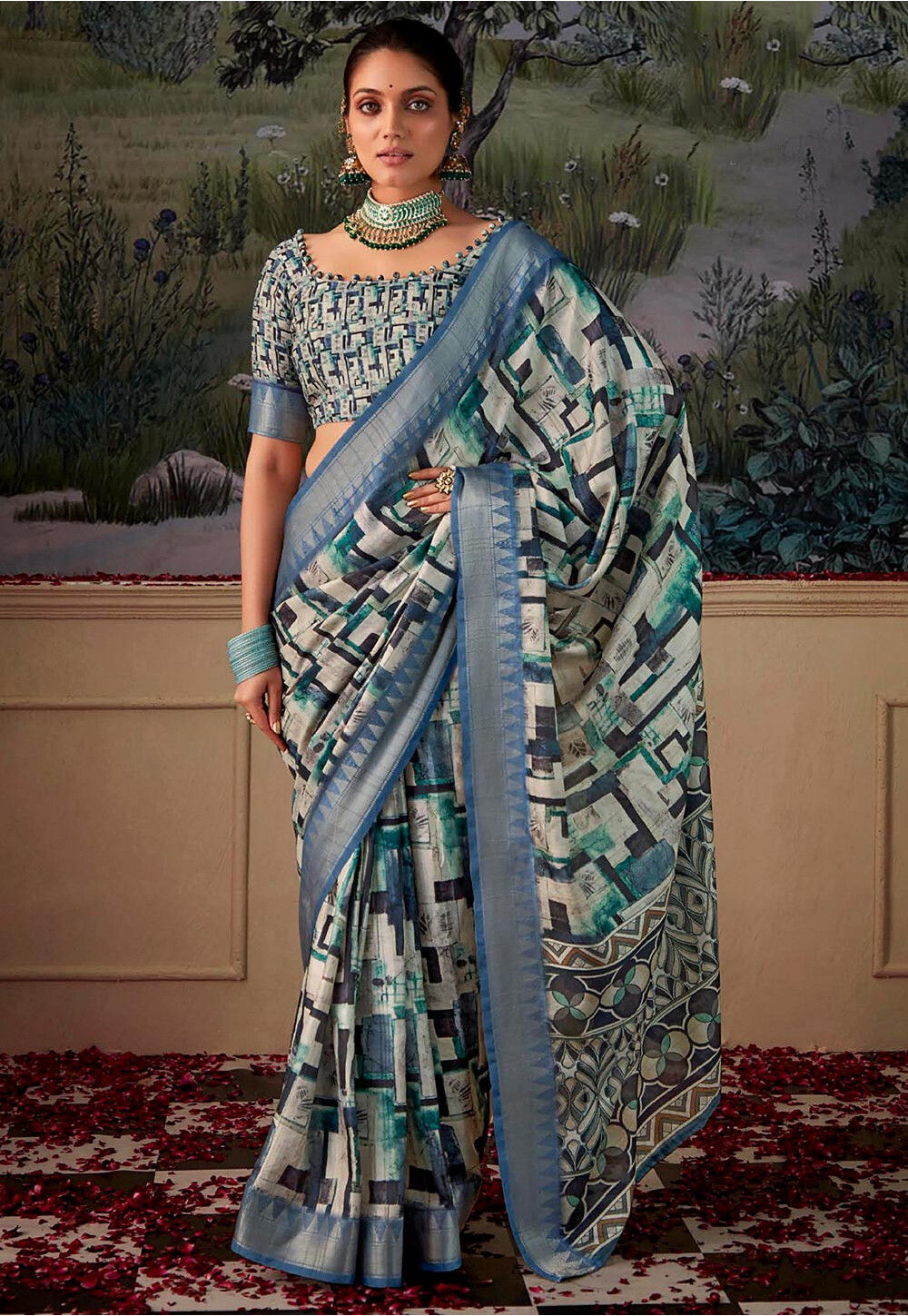 Women Multicolor Art Silk Digital Print Saree With Unstitched Blouse