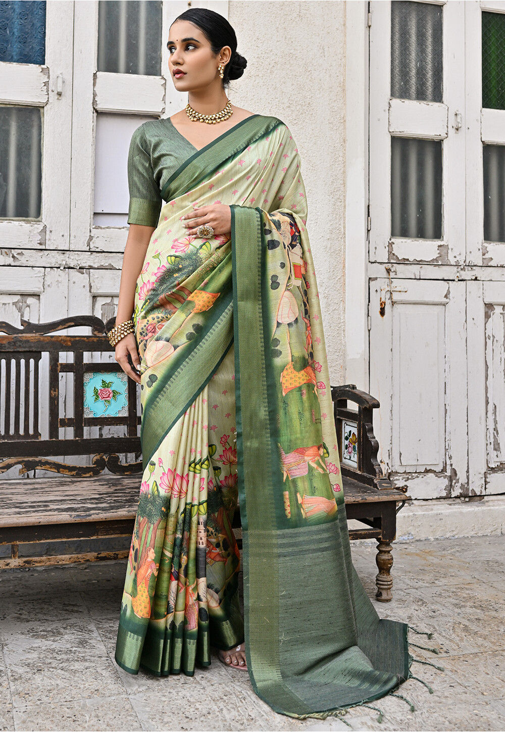 Pastel Green Floral Silk