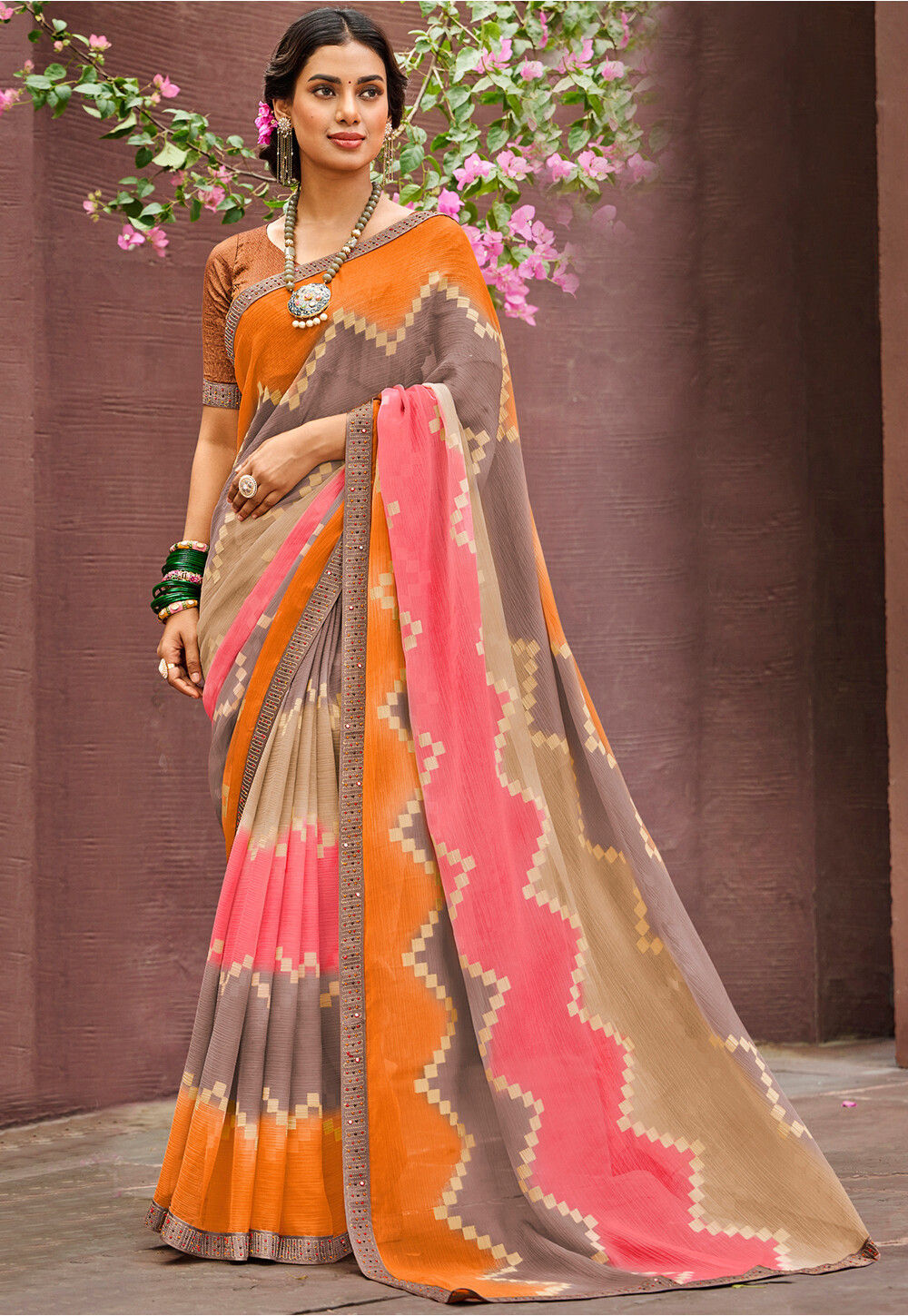 Dola Silk Printed Saree With Fancy Plating Khajuri Crush With Viscose Gold  Border With Paisley Style