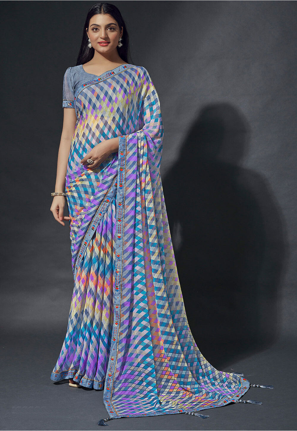 Digital Printed Chiffon Saree in Multicolor : SSF21781