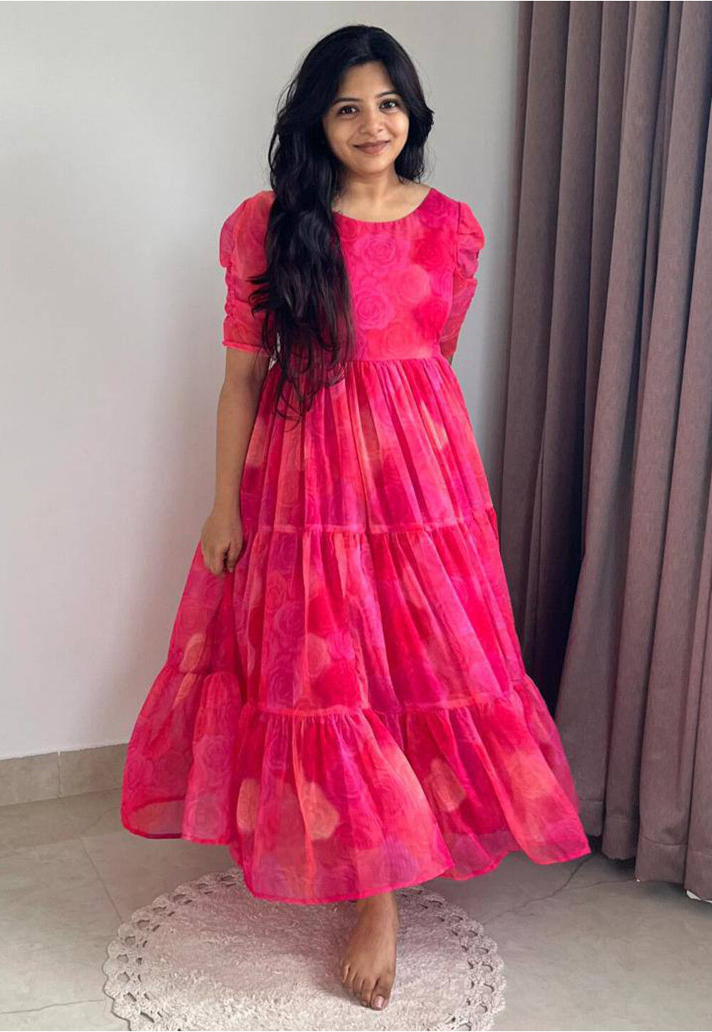sachin and babi light blue dress Buy Digital Printed Chiffon Tiered Maxi Dress in Pink Online : TBF888