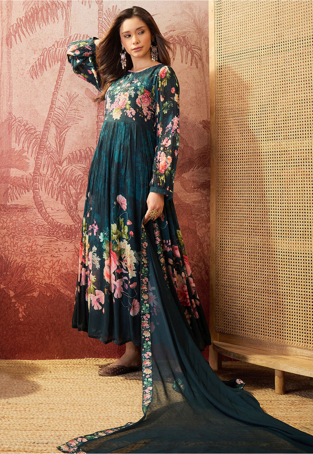 chiffon abaya dress Digital Printed Chinon Style Suit in Teal Blue Tamanhos:XL 6-height_176-182-cm 2000s Donna Karan DKNY Abaya collection XXL This chiffon abaya