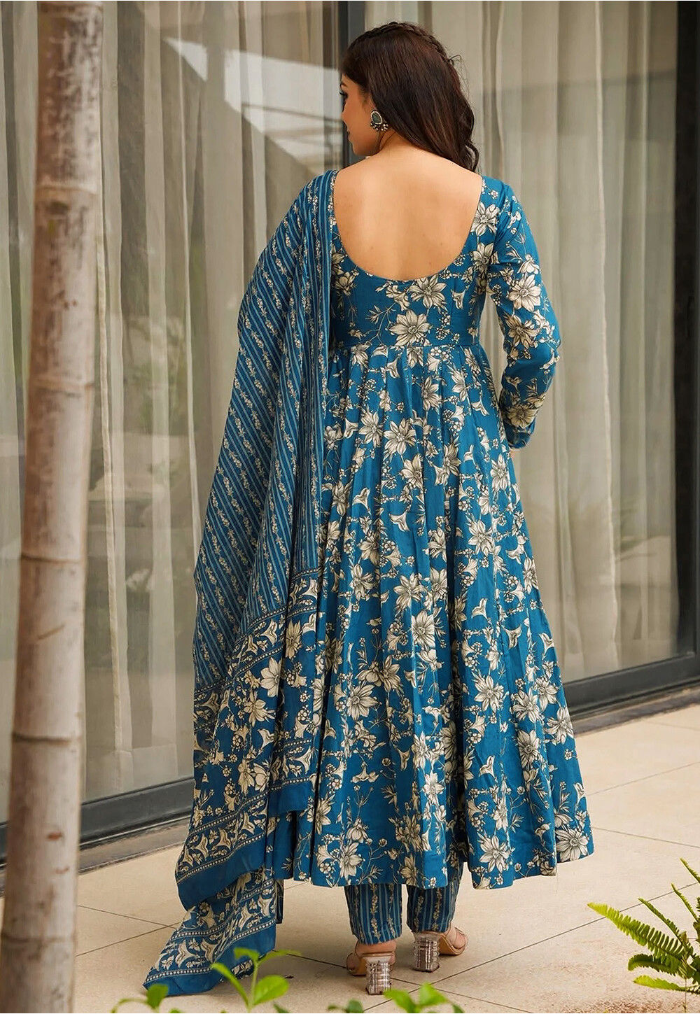 Line Patterned Suit Buy Digital Printed Cotton A Line Suit in Blue Online : KJC6811 - Utsav ...