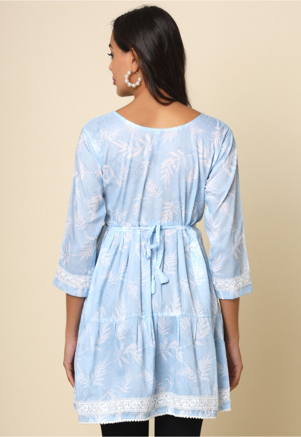 Powder Blue Cotton Aline Gathered Kurta