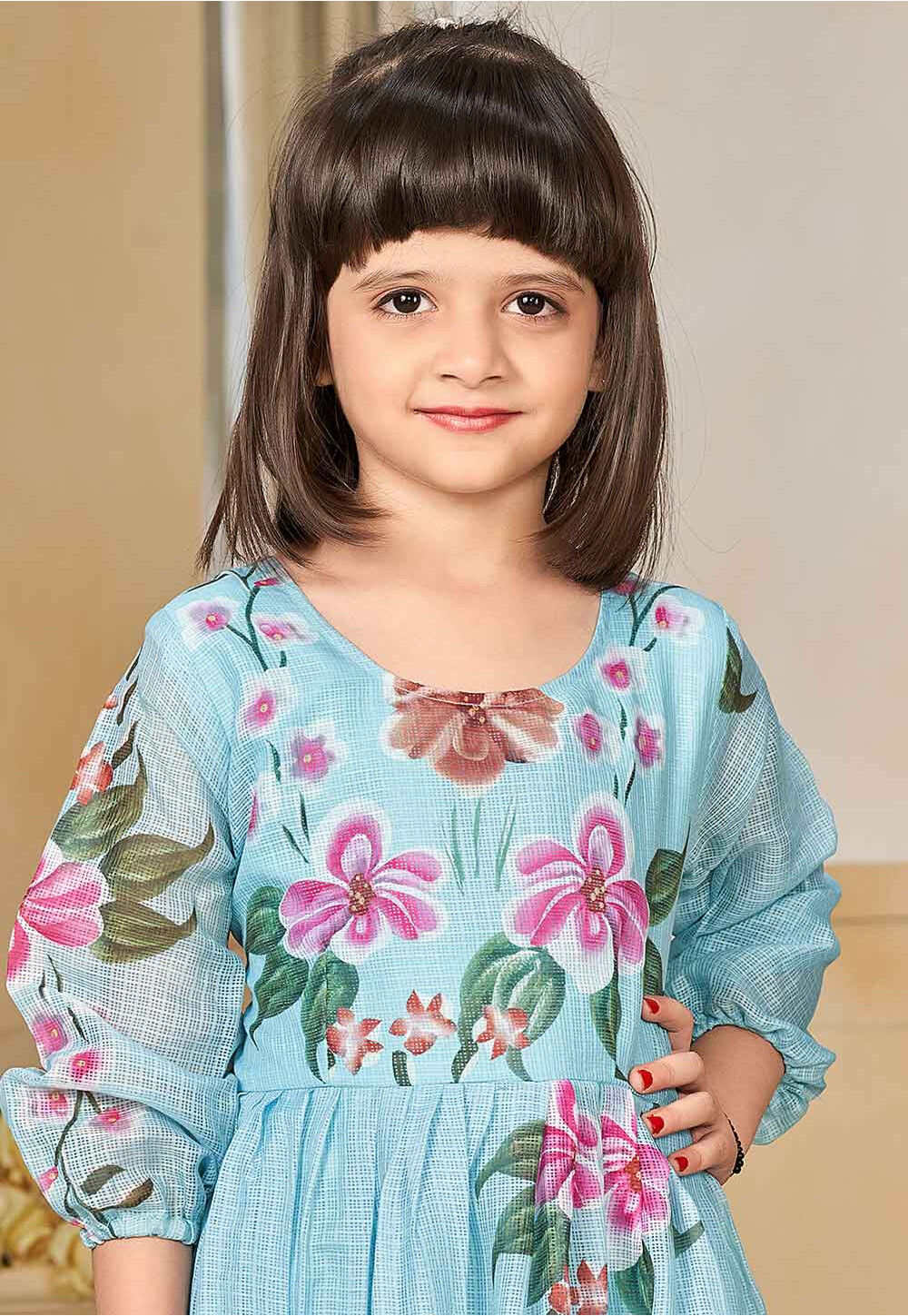 Buy Digital Printed Cotton Maxi Dress in Sky Blue Online : UPS17 ...