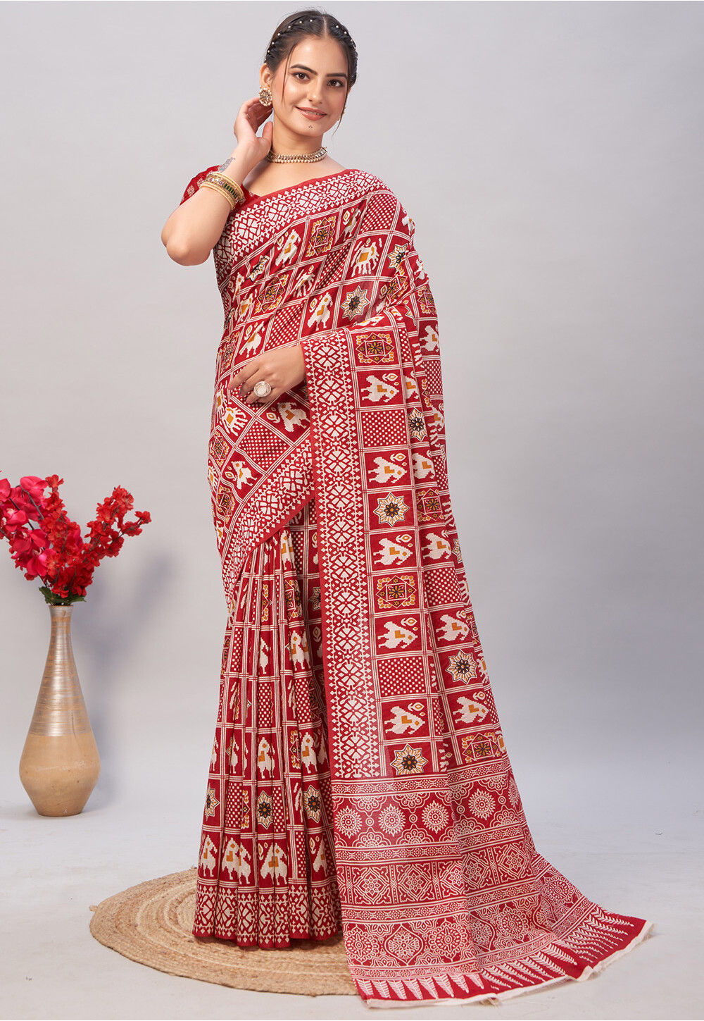 Red Printed Cotton Saree