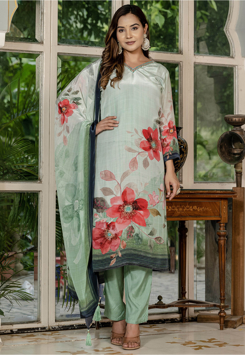 pastel green pakistani dress Pakistani Pastel Green Chikankari Lawn Suit Online in UAE – SALWAR MAHAL main image 1