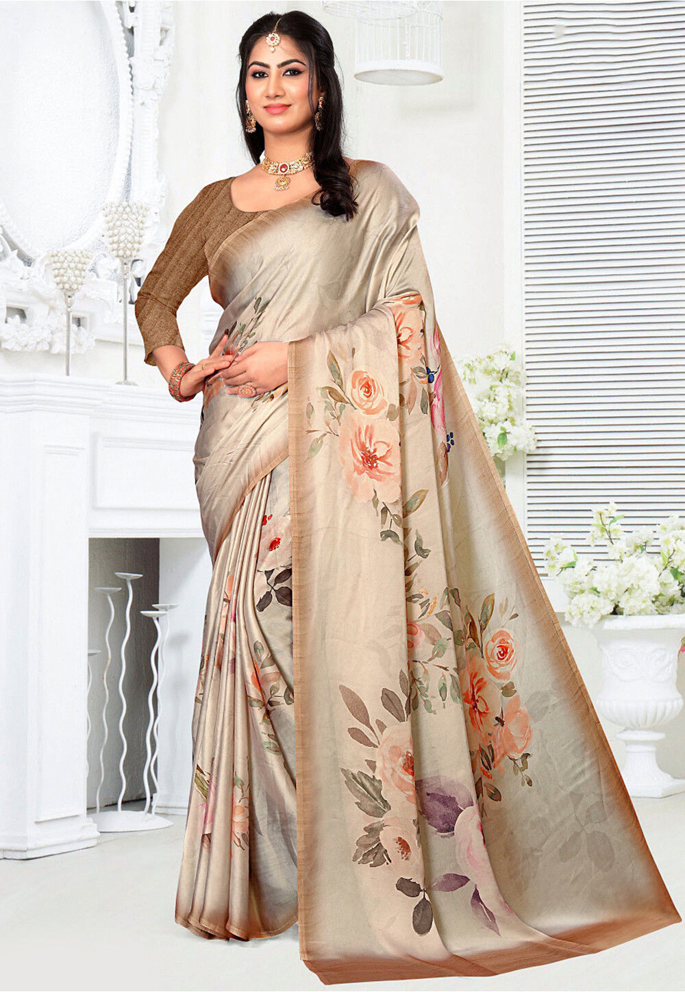 Designer Digital Printed Pure Crepe Buddha Motif Saree SP33