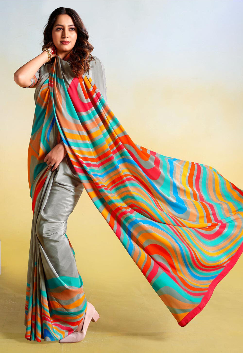 Digital Printed Art Crepe Saree main image 0