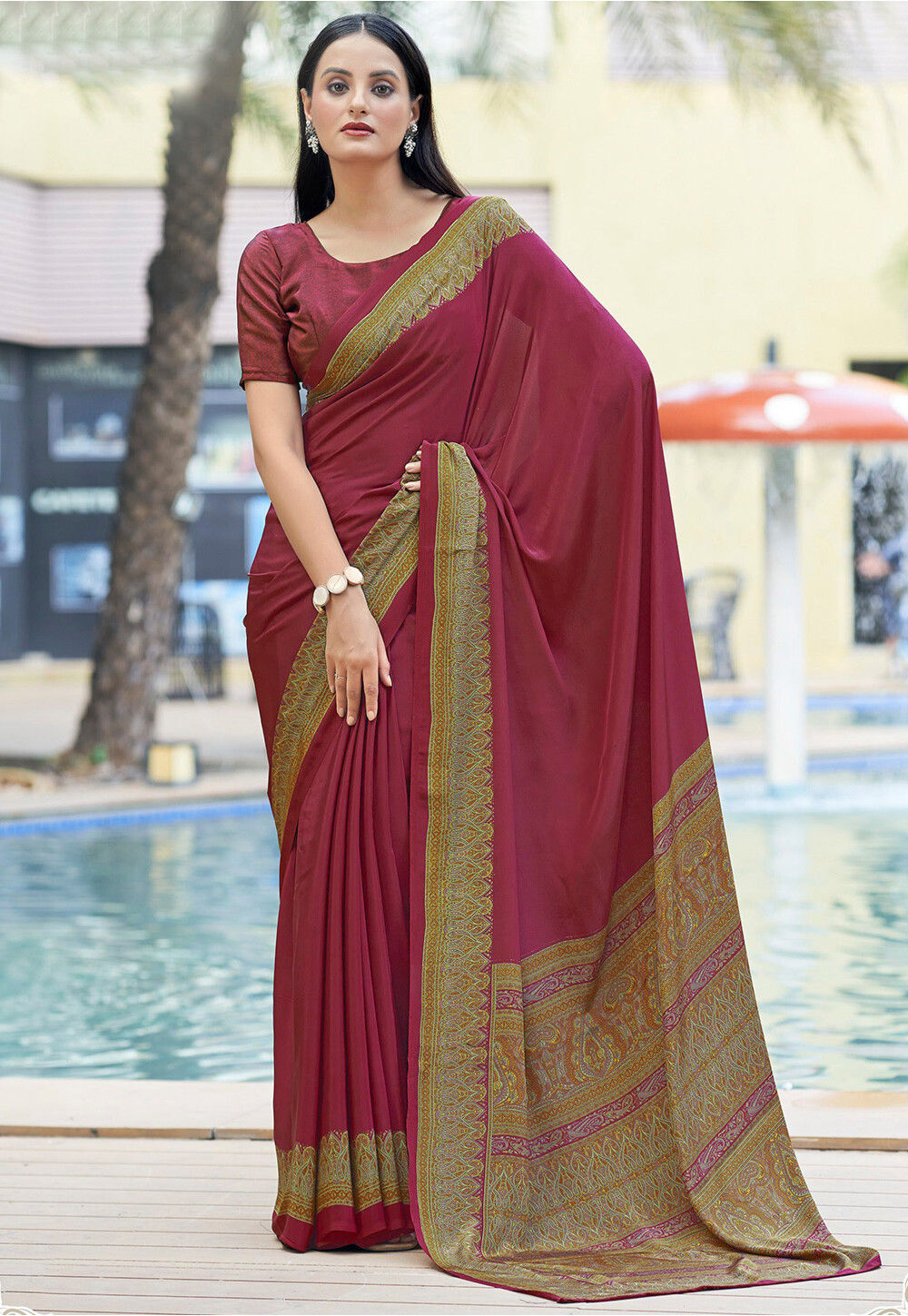 Digital Printed Crepe Woven Saree main image 1