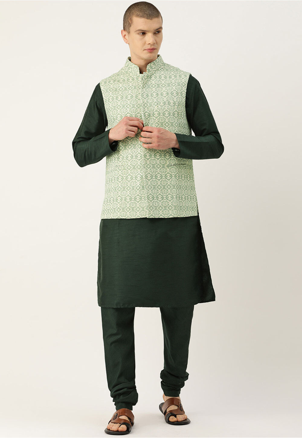 Pragya - Green Dupion Silk Kurta Set