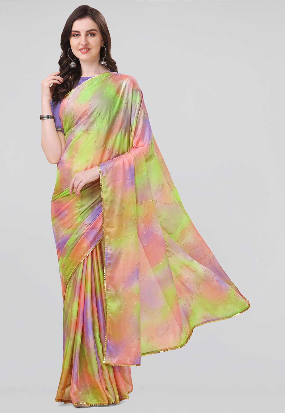 Buy Tie Dye Digital Printed Satin Kota Doriya Saree