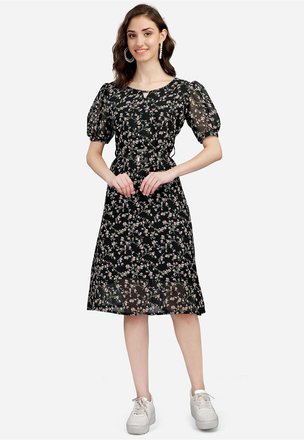 Multicoloured Printed Georgette A-Line Dress main image 0