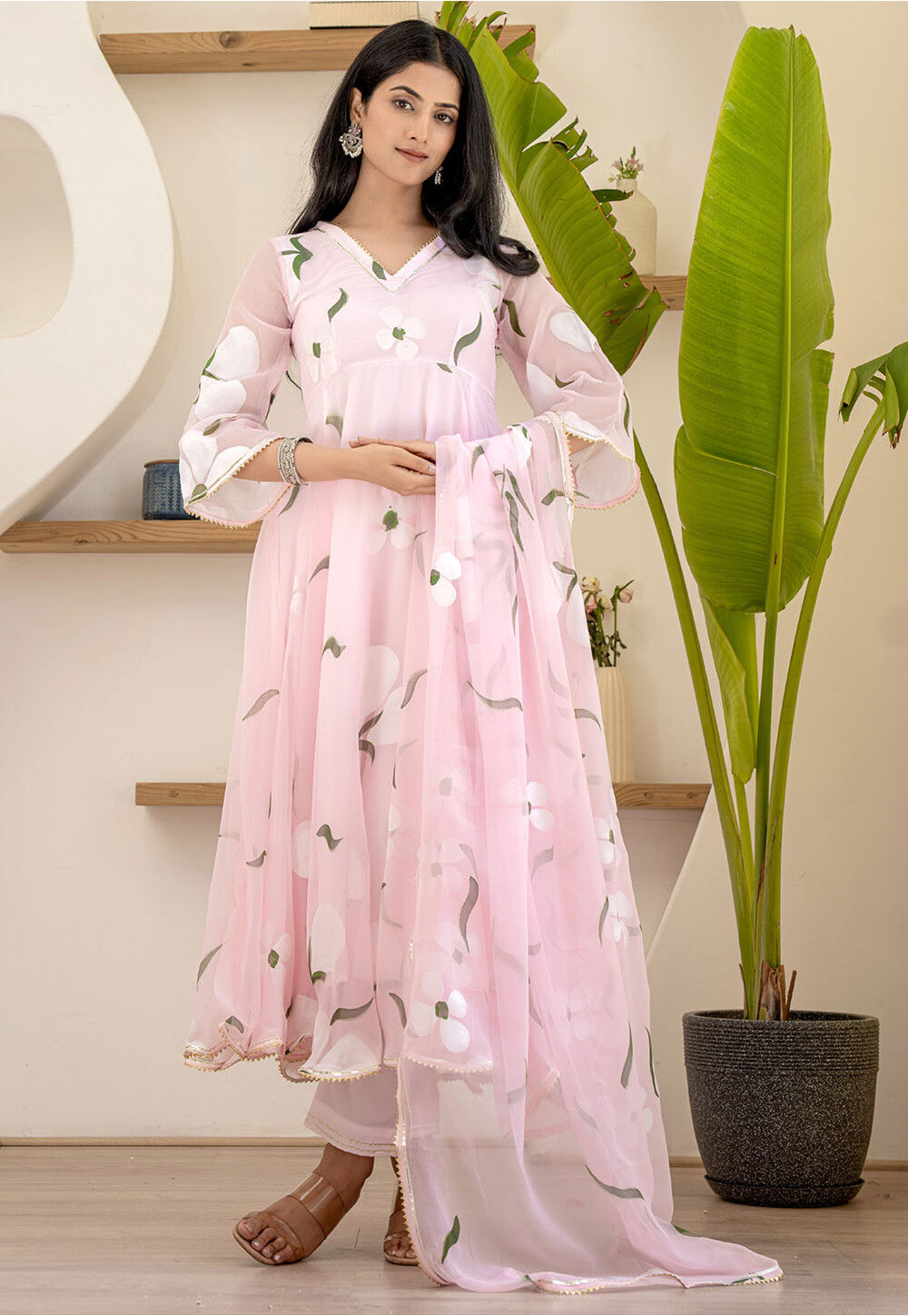 Baby Pink Real Georgette Anarkali