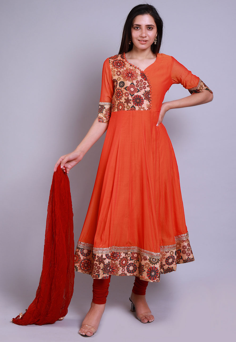 Buy Digital Printed Georgette Anarkali Suit in Orange Online : KJN3912 ...