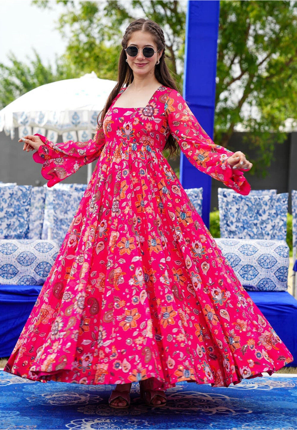 Buy Fabflee Women Georgette Printed A-line Dress| Dresses| Women Dress|  Party Dress| Maxi| Western Dress| Printed Gown| midi dresses| Dress for  Women| Maxi Dress for women Online at Best Prices in India -