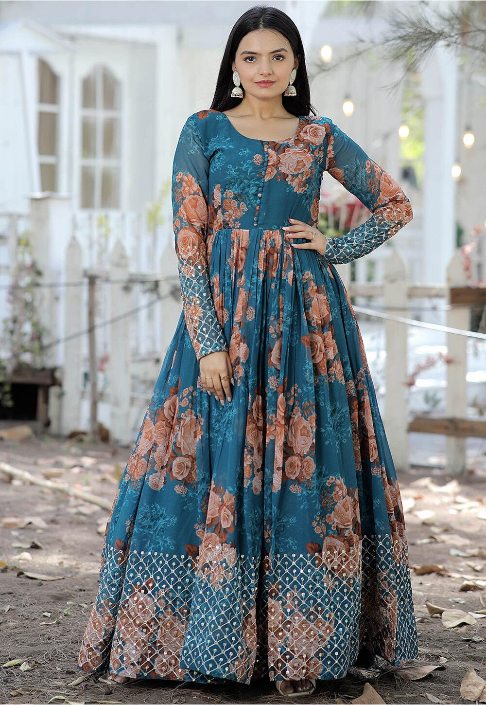 Multicolor Georgette Printed Gown 275996