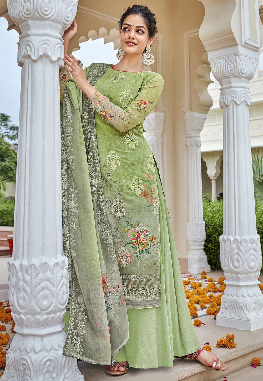 Digital Printed Georgette Pakistani Suit in Pastel Green : KCH7847