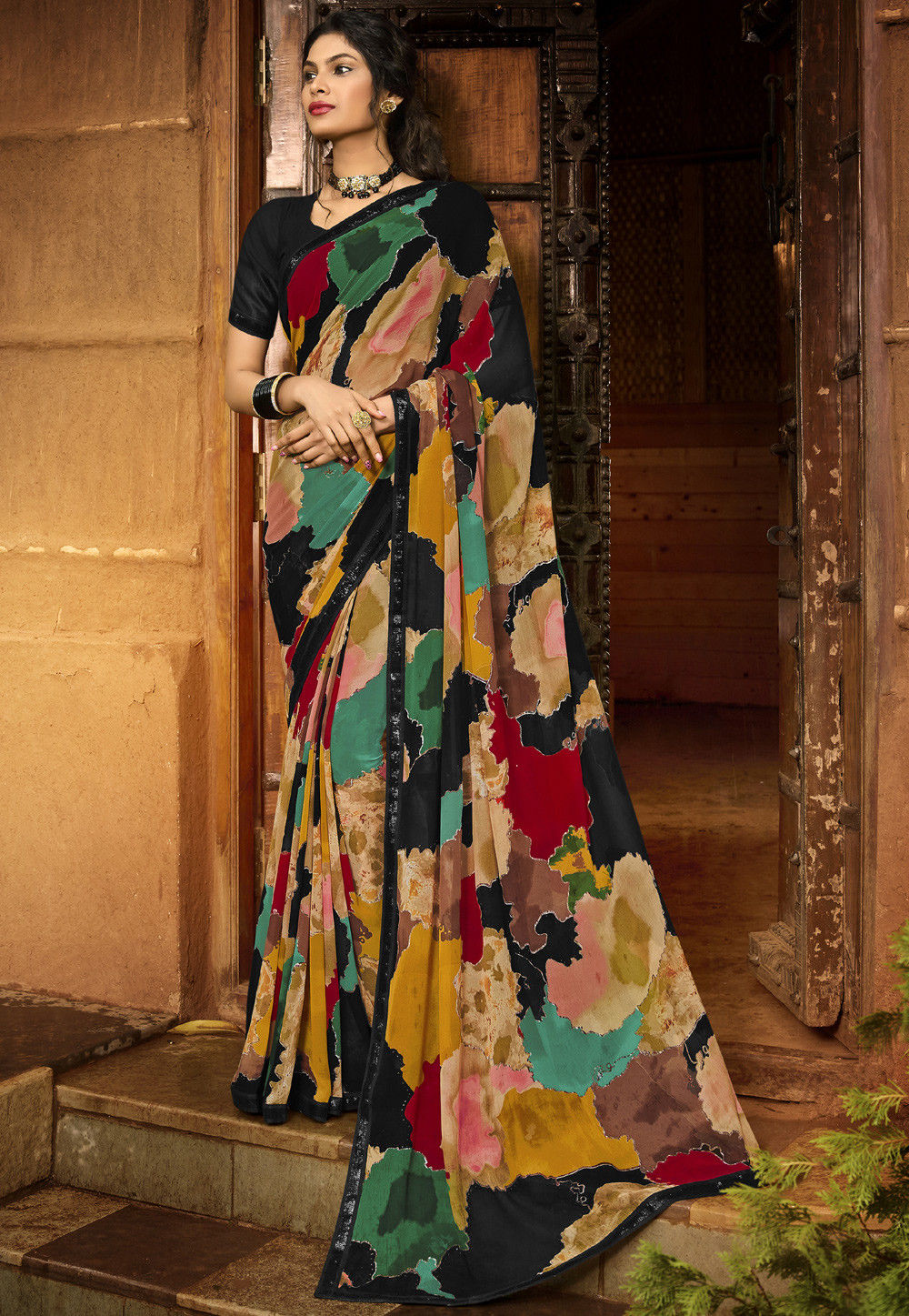Details 81+ multi colour printed sarees super hot