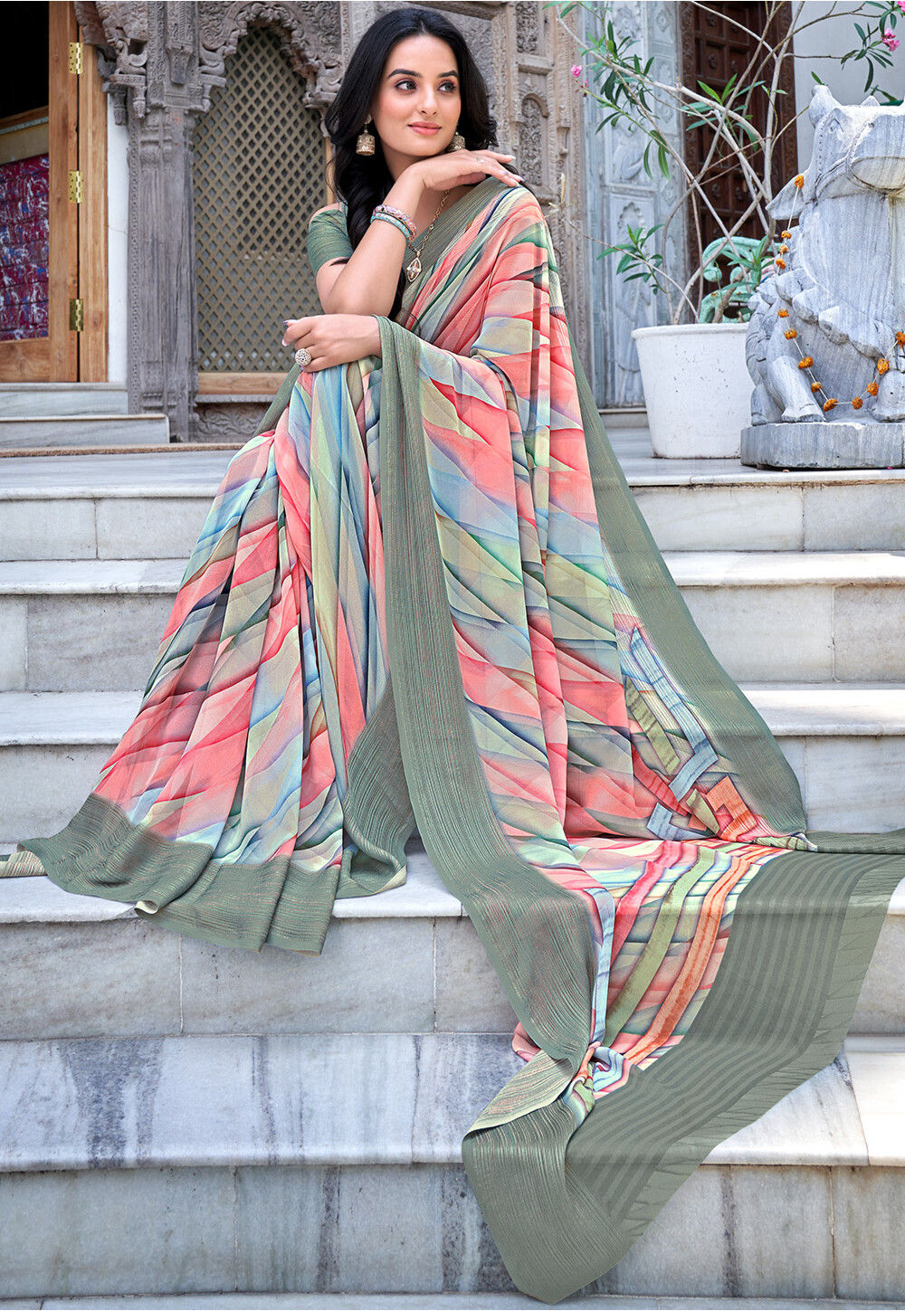 Laxmipati Lotus 8272 Georgette Multicolor Georgette Saree with Fancy B –  Laxmipati Sarees | Sale