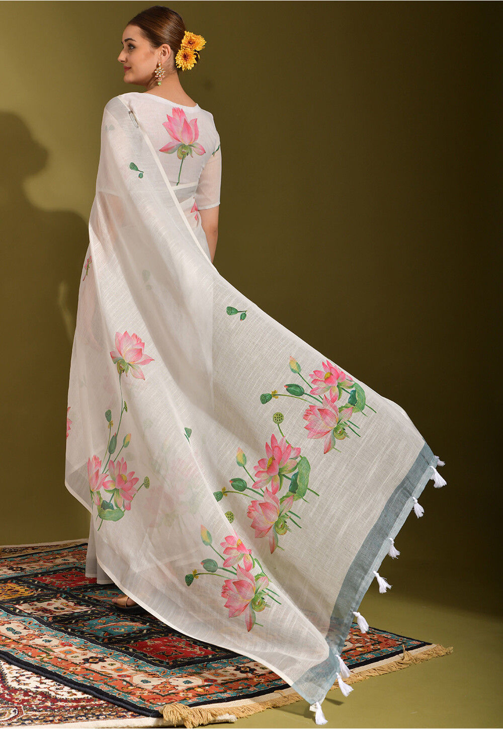 Eva Off White Mul Cotton Abstract Digital Printed Ready to Wear One Minute Saree main image 0