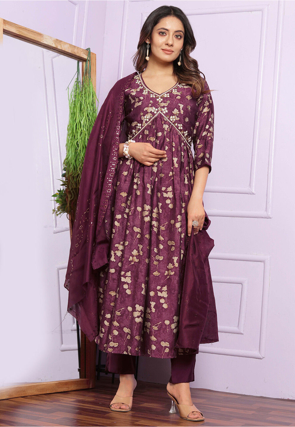 Pakistani Style Purple Digital Printed Salwar Suit