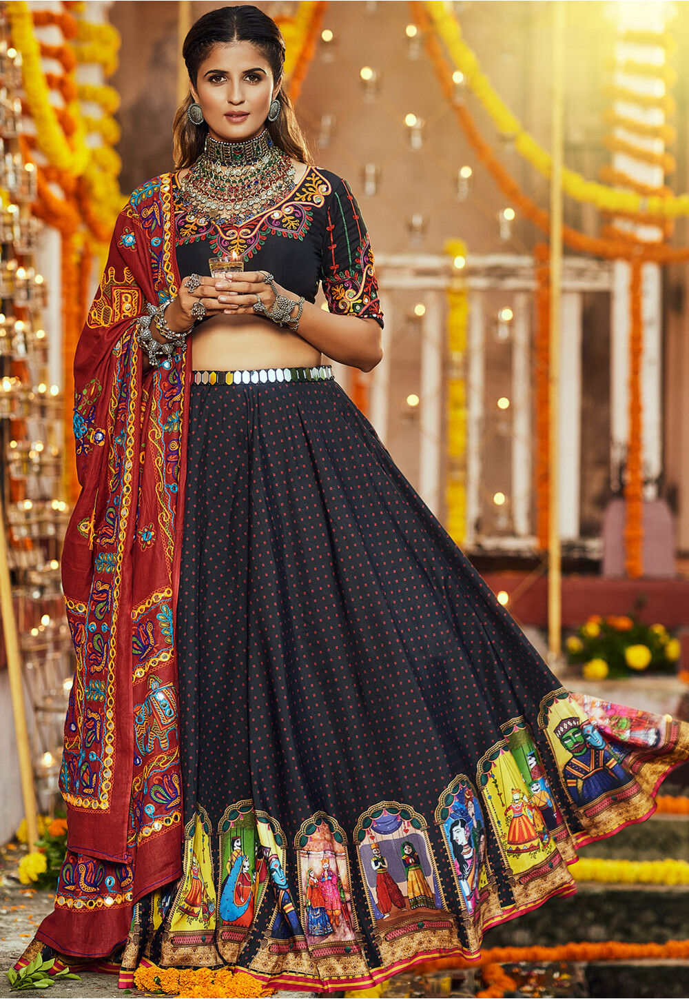 Embroidered Georgette Lehenga in Black : LSW24