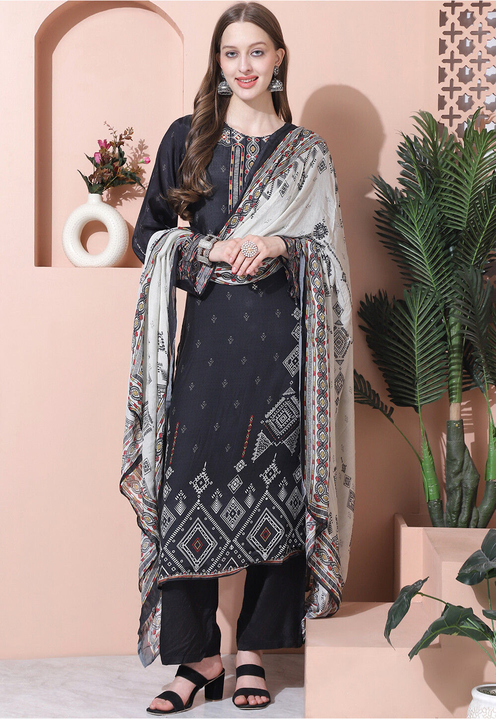 Classy Wine Muslin Silk Trendy Designer Readymade Suit Collection With Wine Gadwal Silk